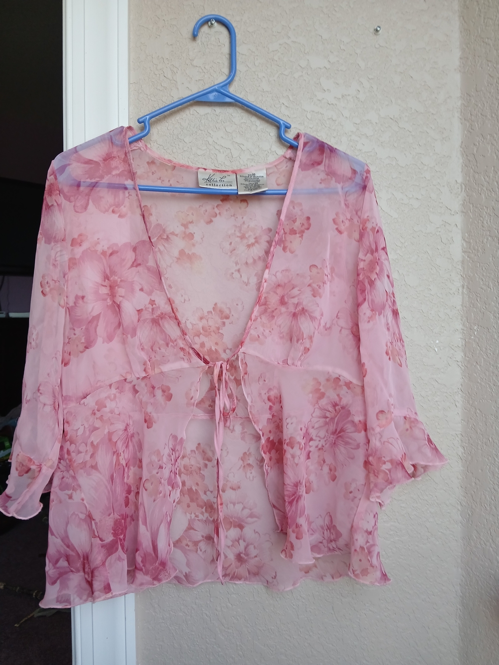 Pink Floral Sheer Tie-Front Blouse